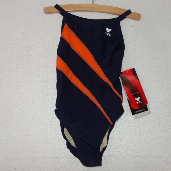 NEW TYR Female Competition Swimsuit Alliance Lightning Blue Orange Size 24 - Picture 1 of 6